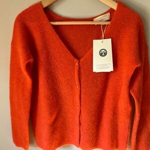 Sezane Barry Orange V-Neck Button-Up Sweater